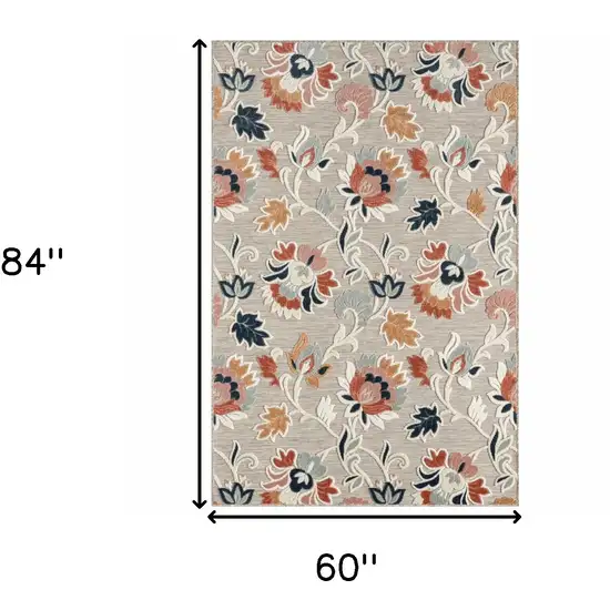 Blue And Gray Floral Stain Resistant Indoor Outdoor Area Rug Photo 3