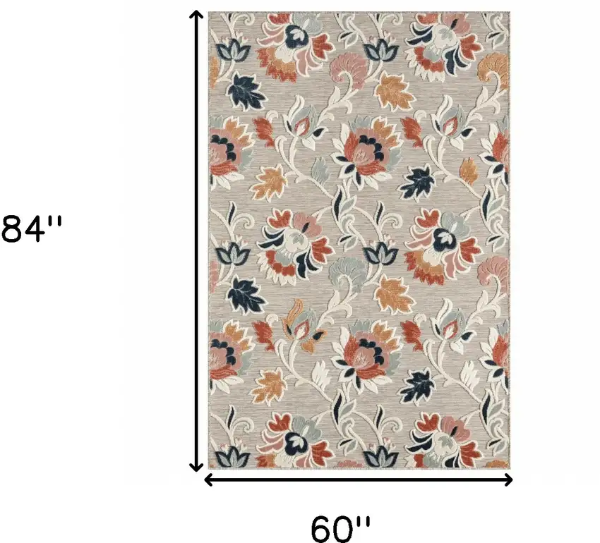 Blue And Gray Floral Stain Resistant Indoor Outdoor Area Rug Photo 3