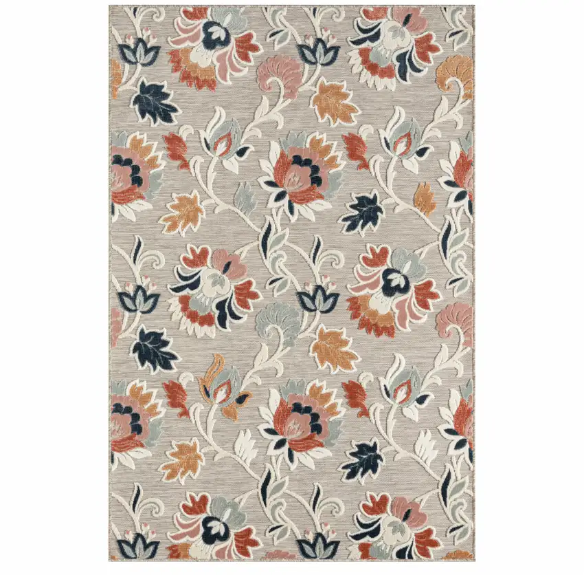 Blue And Gray Floral Stain Resistant Indoor Outdoor Area Rug Photo 1