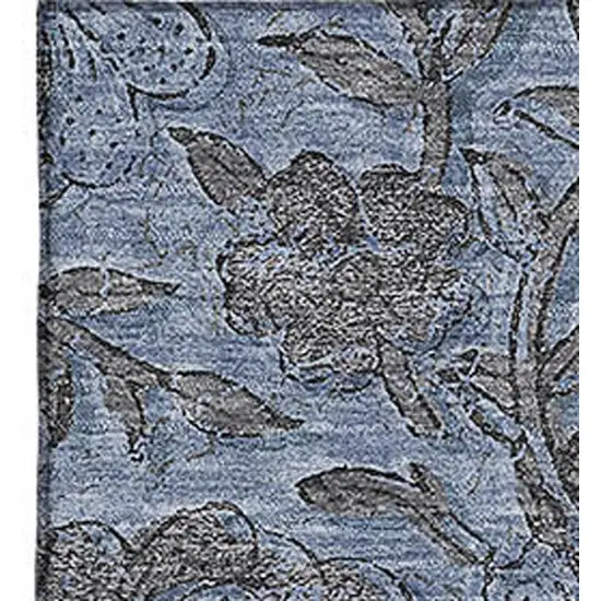 Blue And Gray Floral Washable Area Rug With UV Protection Photo 3