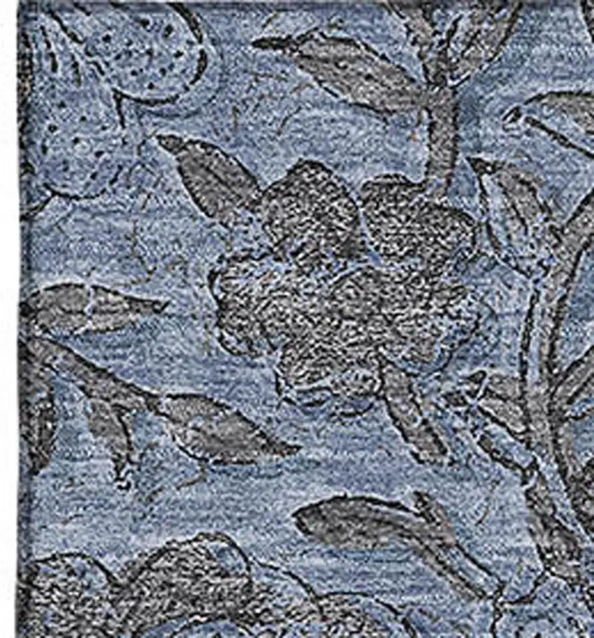 Blue And Gray Floral Washable Area Rug With UV Protection Photo 3