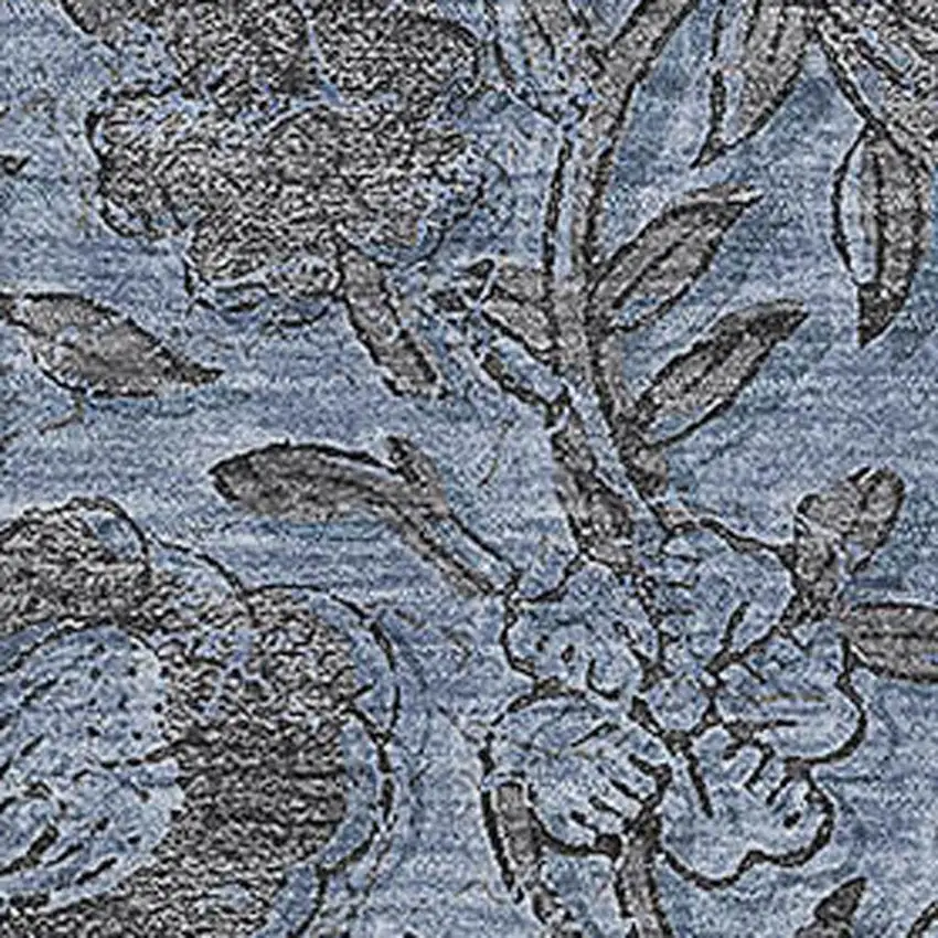 Blue And Gray Floral Washable Area Rug With UV Protection Photo 3