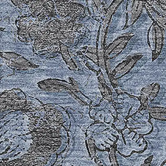 Blue And Gray Floral Washable Area Rug With UV Protection Photo 3