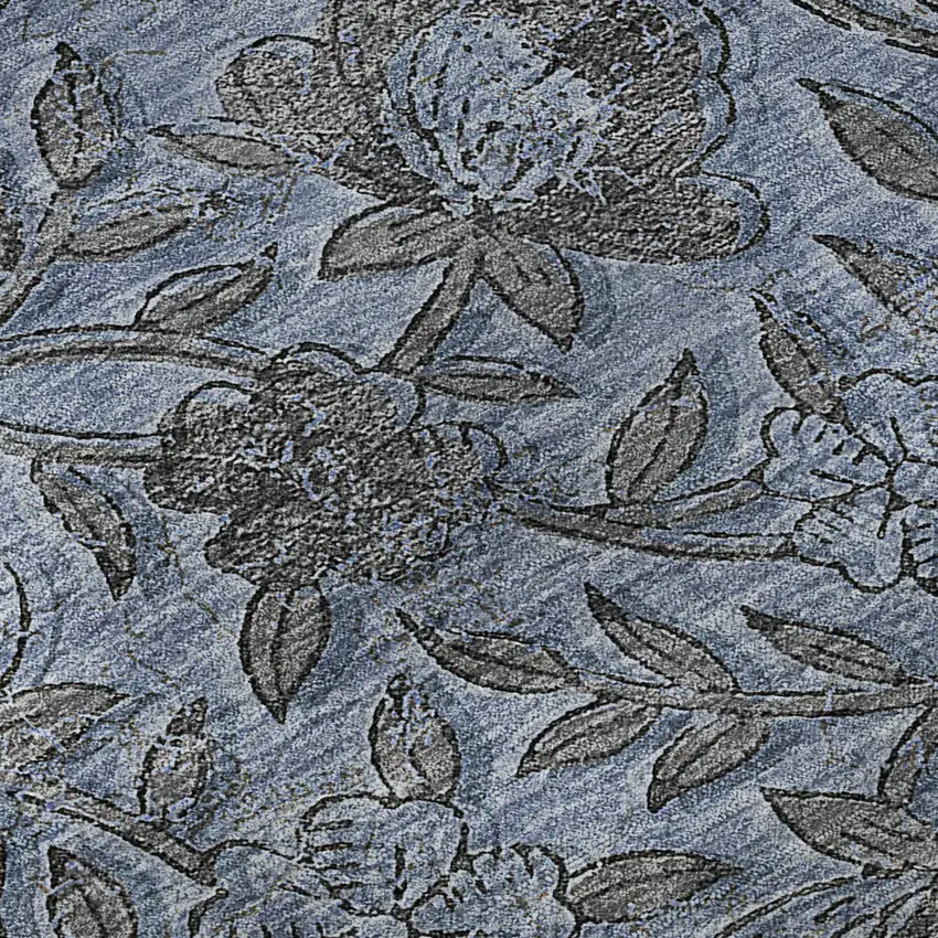 Blue And Gray Floral Washable Area Rug With UV Protection Photo 9
