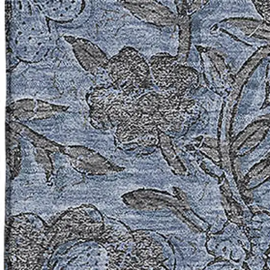 Blue And Gray Floral Washable Area Rug With UV Protection Photo 3