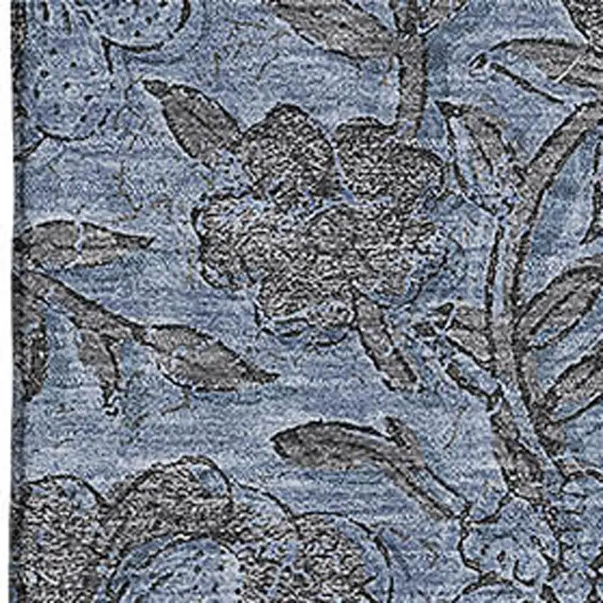 Blue And Gray Floral Washable Area Rug With UV Protection Photo 3