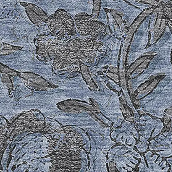 Blue And Gray Floral Washable Area Rug With UV Protection Photo 3