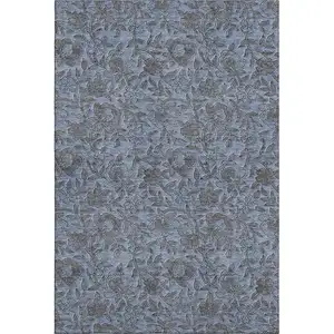 Photo of Blue And Gray Floral Washable Area Rug With UV Protection