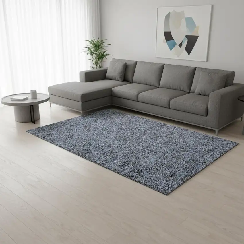 Blue And Gray Floral Washable Area Rug With UV Protection Photo 2