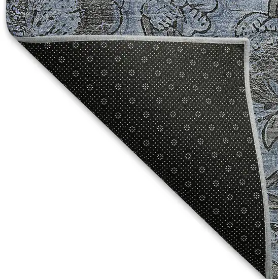 Blue And Gray Floral Washable Area Rug With UV Protection Photo 7