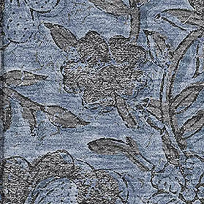 Blue And Gray Floral Washable Area Rug With UV Protection Photo 3