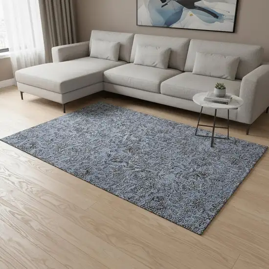 Blue And Gray Floral Washable Area Rug With UV Protection Photo 2