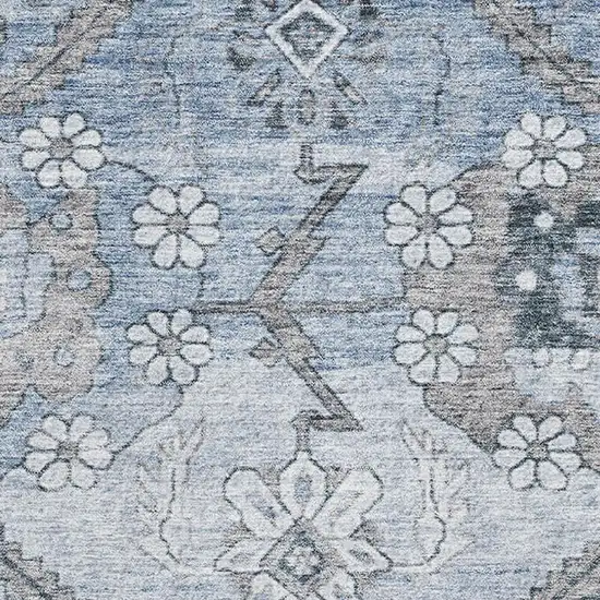Blue And Gray Floral Washable Area Rug With UV Protection Photo 3