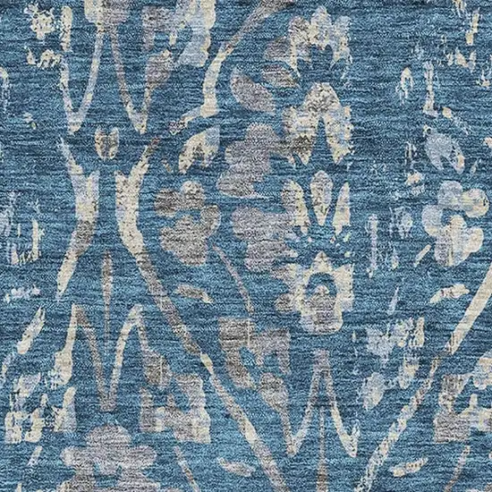 Blue And Gray Floral Washable Area Rug With UV Protection Photo 3