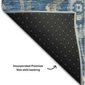 Photo of Blue And Gray Floral Washable Area Rug With UV Protection