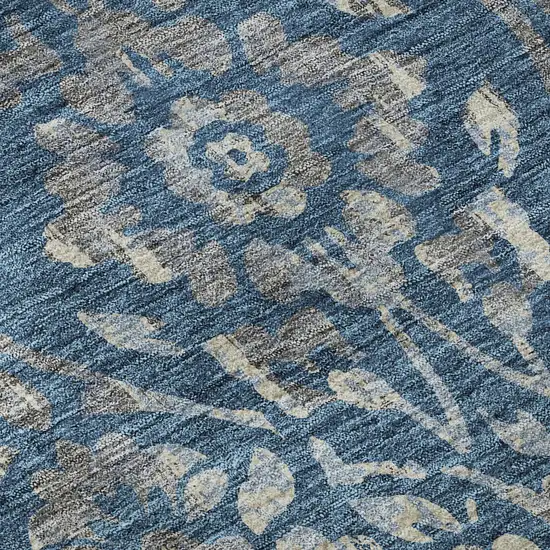 Blue And Gray Floral Washable Area Rug With UV Protection Photo 9