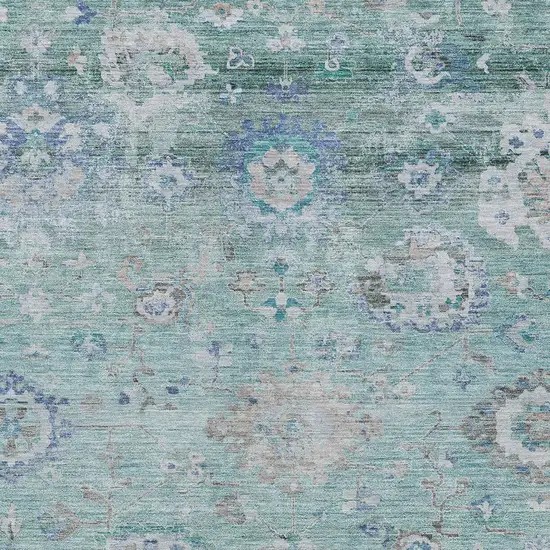Blue And Gray Floral Washable Indoor Outdoor Area Rug Photo 6
