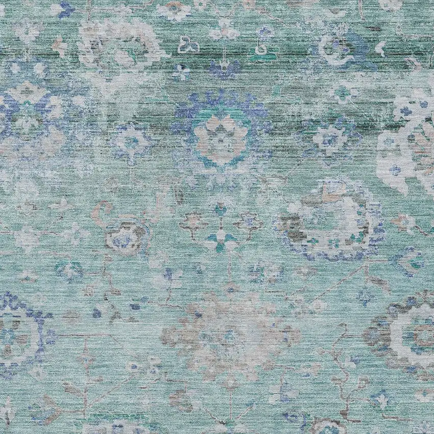 Blue And Gray Floral Washable Indoor Outdoor Area Rug Photo 6