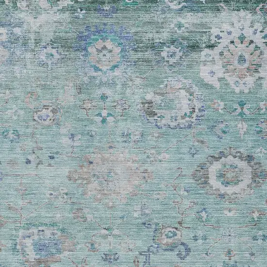 Blue And Gray Floral Washable Indoor Outdoor Area Rug Photo 6