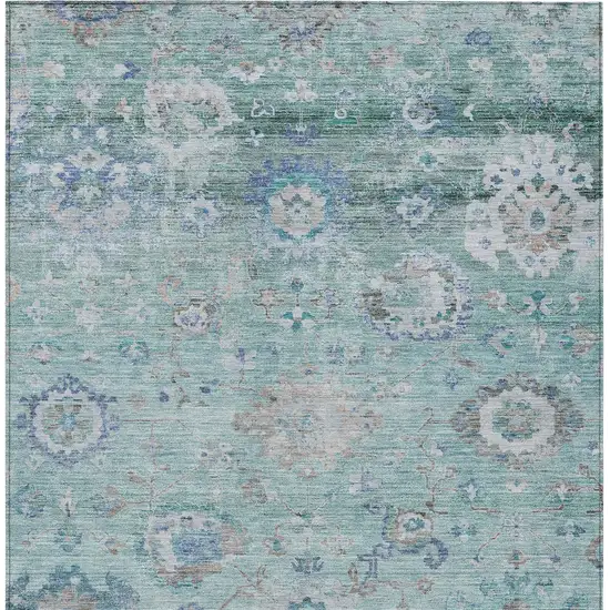 Blue And Gray Floral Washable Indoor Outdoor Area Rug Photo 7
