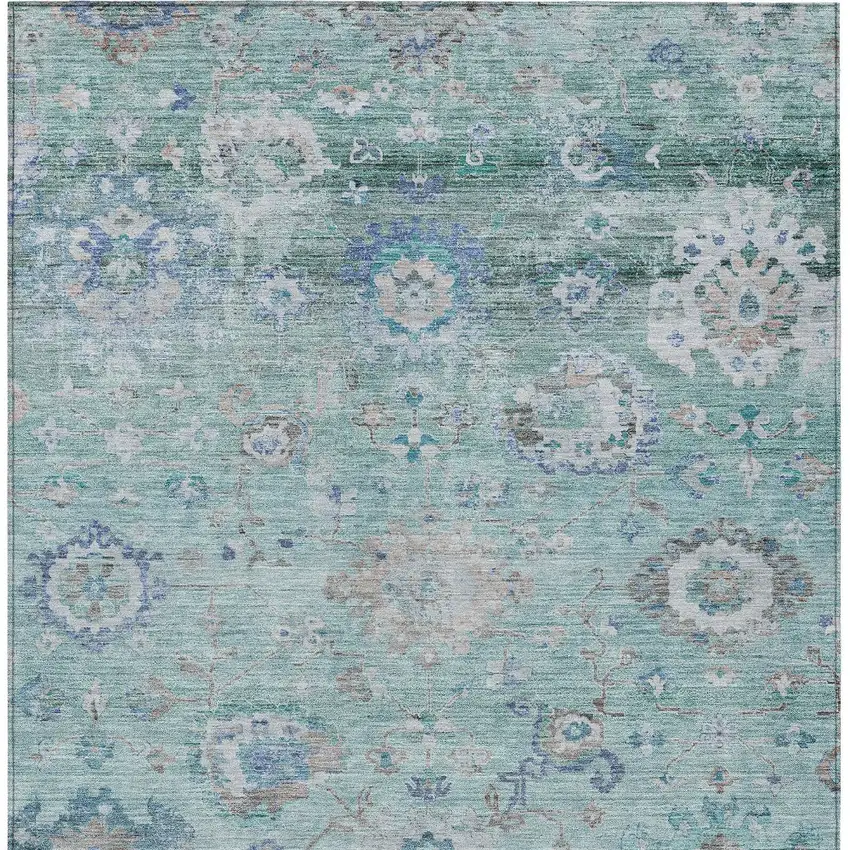 Blue And Gray Floral Washable Indoor Outdoor Area Rug Photo 7