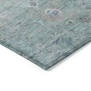 Photo of Blue And Gray Floral Washable Indoor Outdoor Area Rug