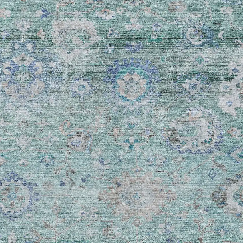 Blue And Gray Floral Washable Indoor Outdoor Area Rug Photo 6