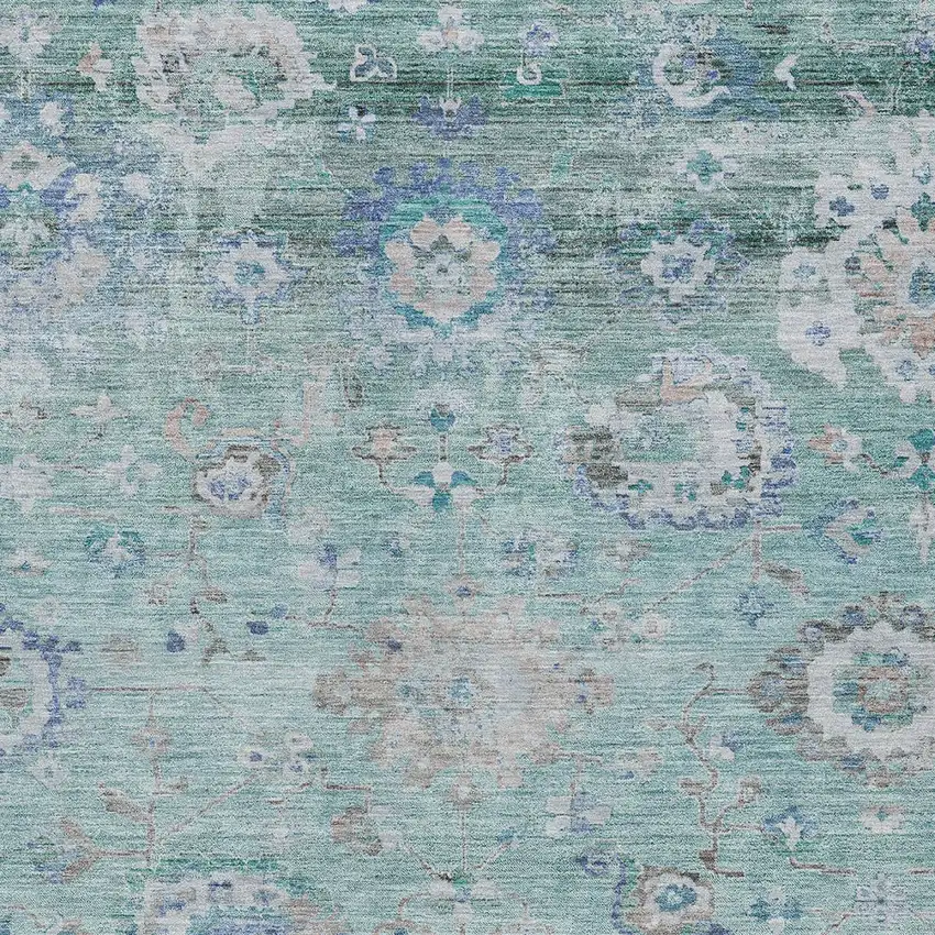 Blue And Gray Floral Washable Indoor Outdoor Area Rug Photo 6