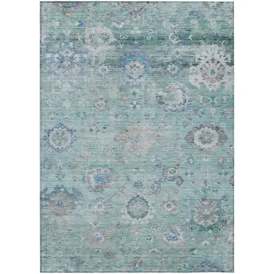 Blue And Gray Floral Washable Indoor Outdoor Area Rug Photo 2