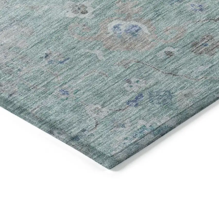 Blue And Gray Floral Washable Indoor Outdoor Area Rug Photo 4
