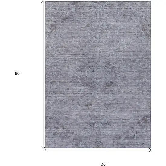 Blue And Gray Floral Washable Indoor Outdoor Area Rug Photo 7