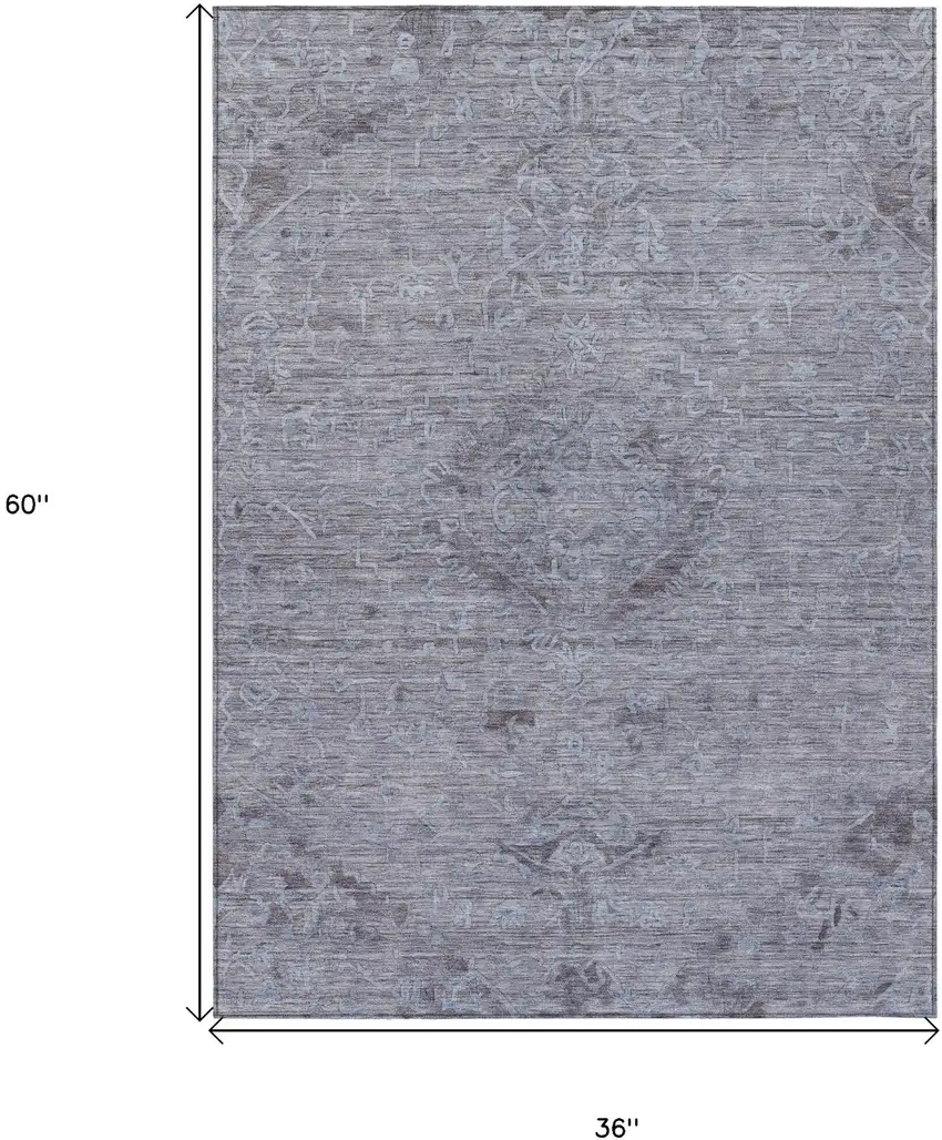 Blue And Gray Floral Washable Indoor Outdoor Area Rug Photo 7