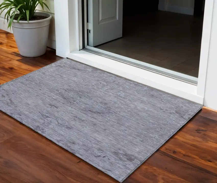 Blue And Gray Floral Washable Indoor Outdoor Area Rug Photo 1