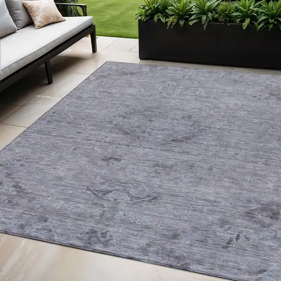 Blue And Gray Floral Washable Indoor Outdoor Area Rug Photo 1