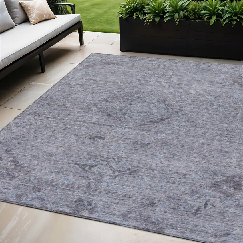 Blue And Gray Floral Washable Indoor Outdoor Area Rug Photo 1