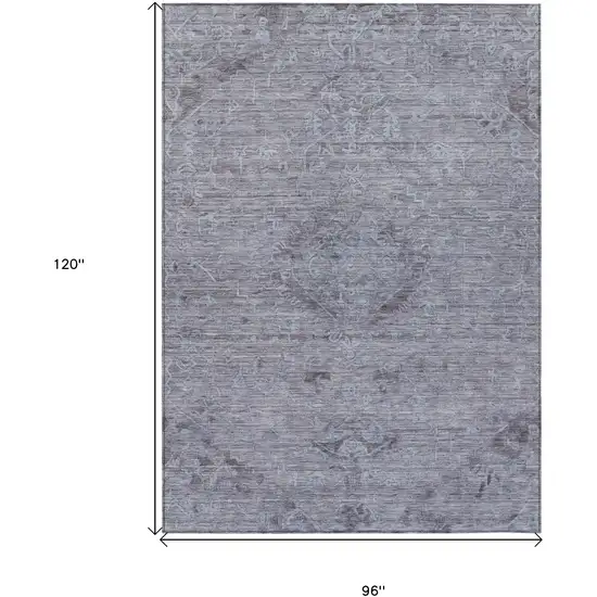 Blue And Gray Floral Washable Indoor Outdoor Area Rug Photo 7