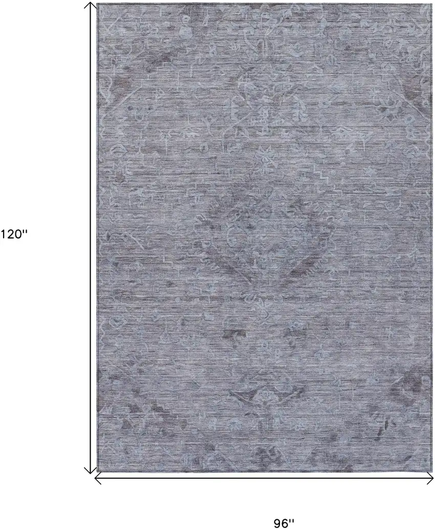 Blue And Gray Floral Washable Indoor Outdoor Area Rug Photo 7