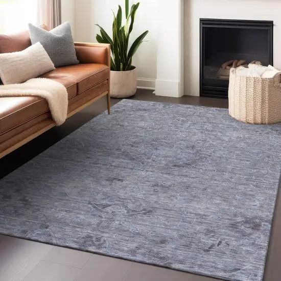 Blue And Gray Floral Washable Indoor Outdoor Area Rug Photo 8