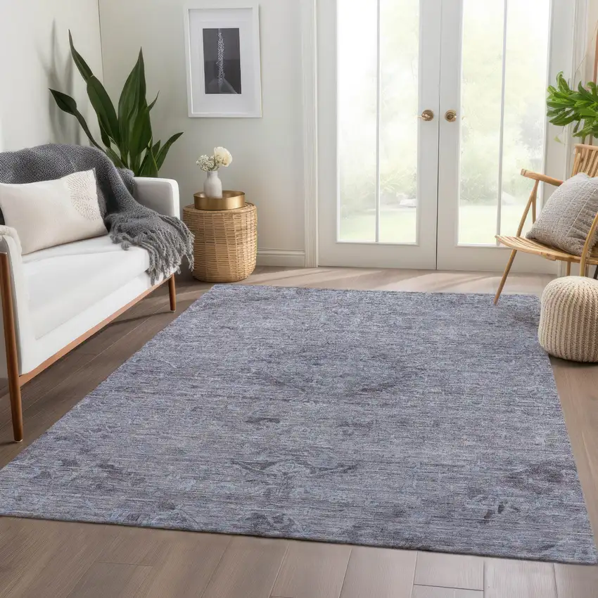 Blue And Gray Floral Washable Indoor Outdoor Area Rug Photo 9