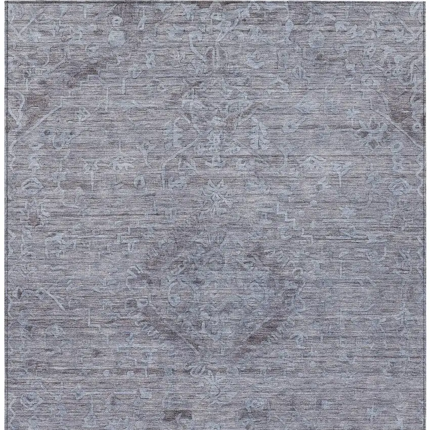 Blue And Gray Floral Washable Indoor Outdoor Area Rug Photo 5
