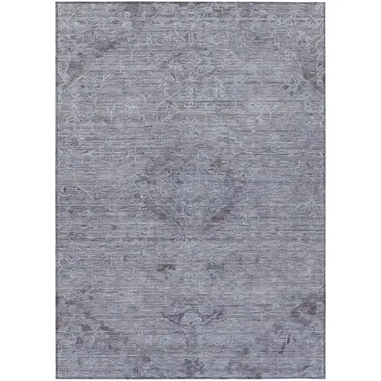 Blue And Gray Floral Washable Indoor Outdoor Area Rug Photo 2