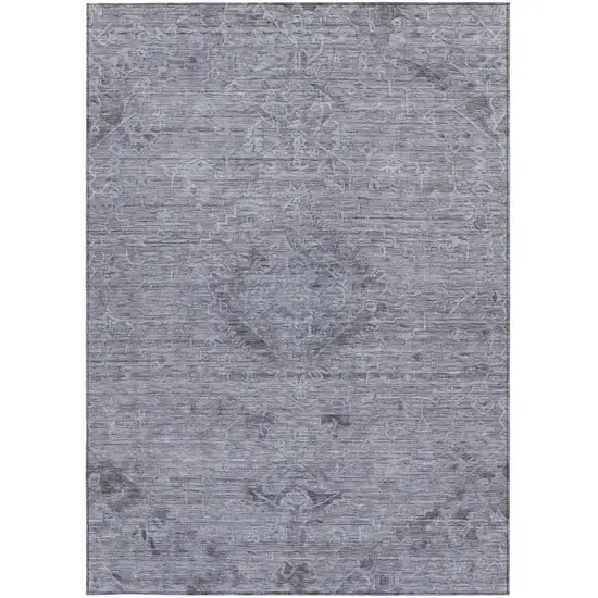 Blue And Gray Floral Washable Indoor Outdoor Area Rug Photo 6