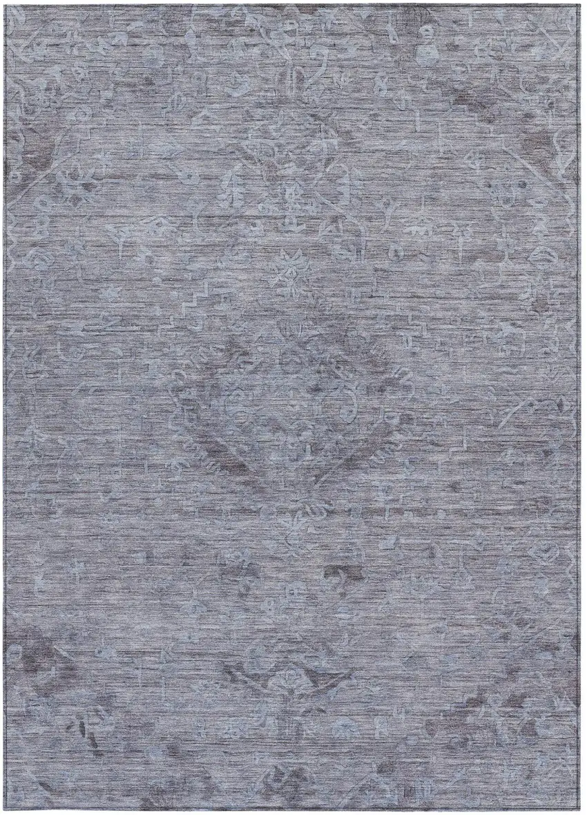 Blue And Gray Floral Washable Indoor Outdoor Area Rug Photo 6