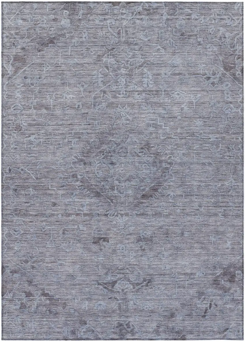 Blue And Gray Floral Washable Indoor Outdoor Area Rug Photo 2