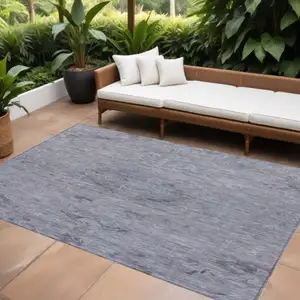 Photo of Blue And Gray Floral Washable Indoor Outdoor Area Rug