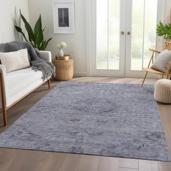 Blue And Gray Floral Washable Indoor Outdoor Area Rug Photo 9