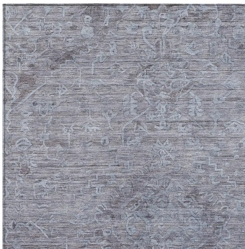 Blue And Gray Floral Washable Indoor Outdoor Area Rug Photo 5