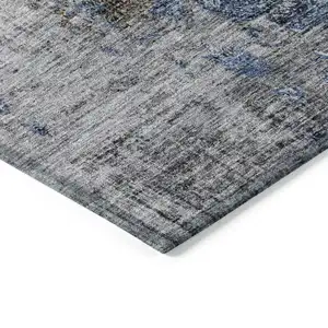 Photo of Blue And Gray Floral Washable Indoor Outdoor Area Rug