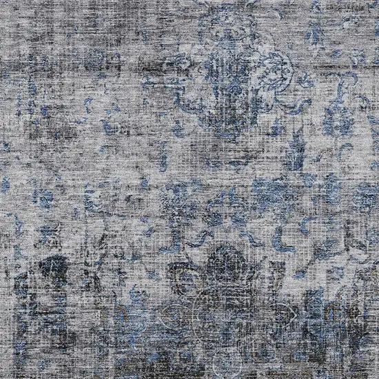 Blue And Gray Floral Washable Indoor Outdoor Area Rug Photo 5