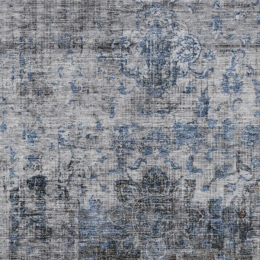 Blue And Gray Floral Washable Indoor Outdoor Area Rug Photo 5